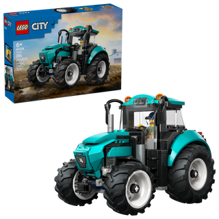 LEGO City tractor set 60498, teal color, 204 pieces, designed for ages 6+, includes farmer minifigure.